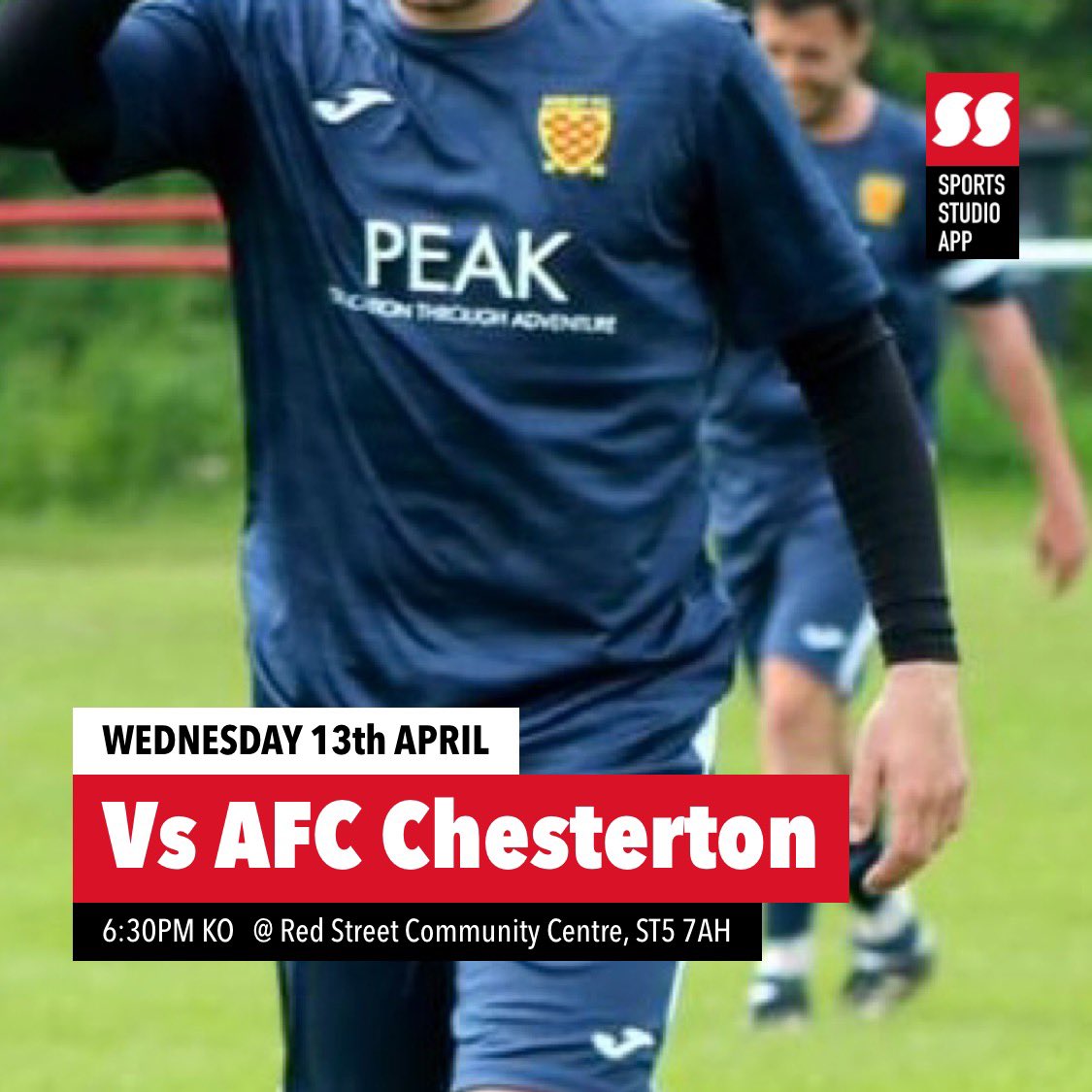 Macron League 🏆

📆  Wed 13th April

🆚 <a href="/ChestertonAFC/">Chesterton AFC</a> 

⏰ 6:30pm KO 

🏟 Red Street Community Centre, 
      ST5 7AH