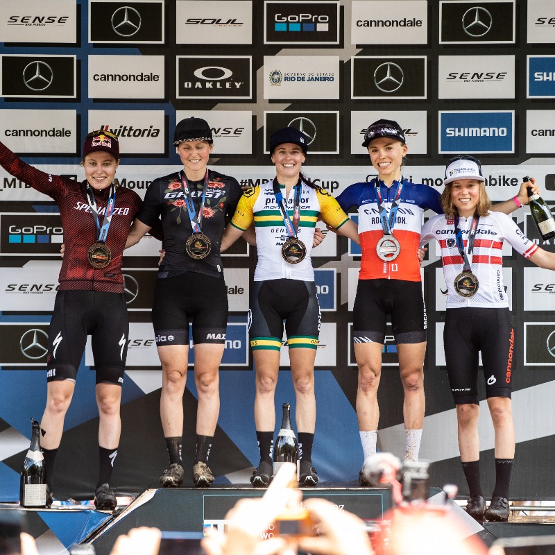 UCI_MTB's tweet photo. Women Elite XCO Top 3 👇 

🥇 Rebecca Mcconnell (AUS) 
🥈 Anne Terpstra (NED) 
🥉 Loana Lecomte (FRA)

Click below for full results from Petrópolis

#MBWorldCup