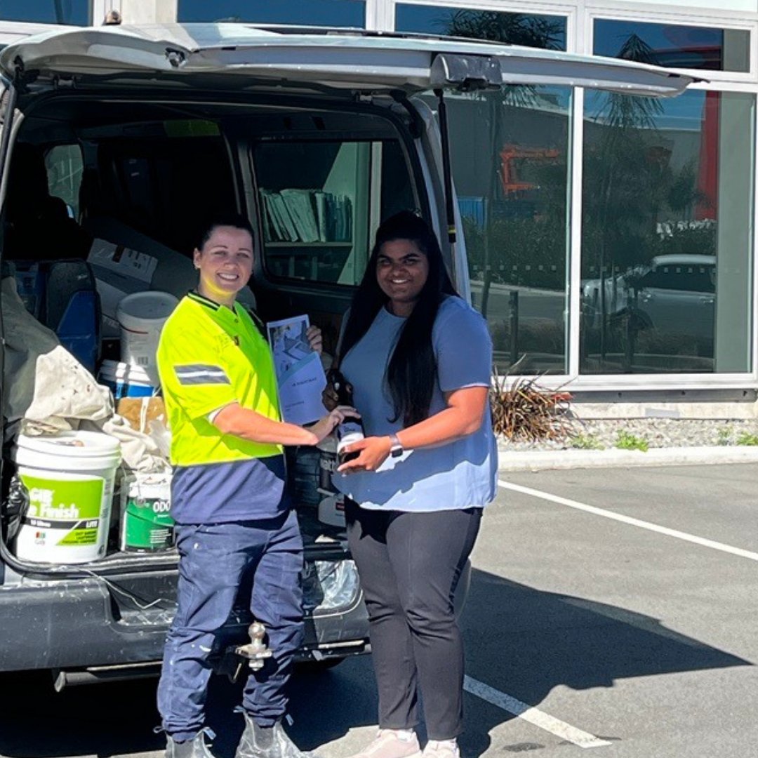 RightWayLtd's tweet photo. We love celebrating our client's successes 🎉 Well done to Tamara from Final Touch Decorating ltd who not only hit her year-end turnover target but exceeded it💥 
Kavya and Shelley from our Christchurch team really enjoyed handing over her prize last week. https://t.co/7mABRxqiit