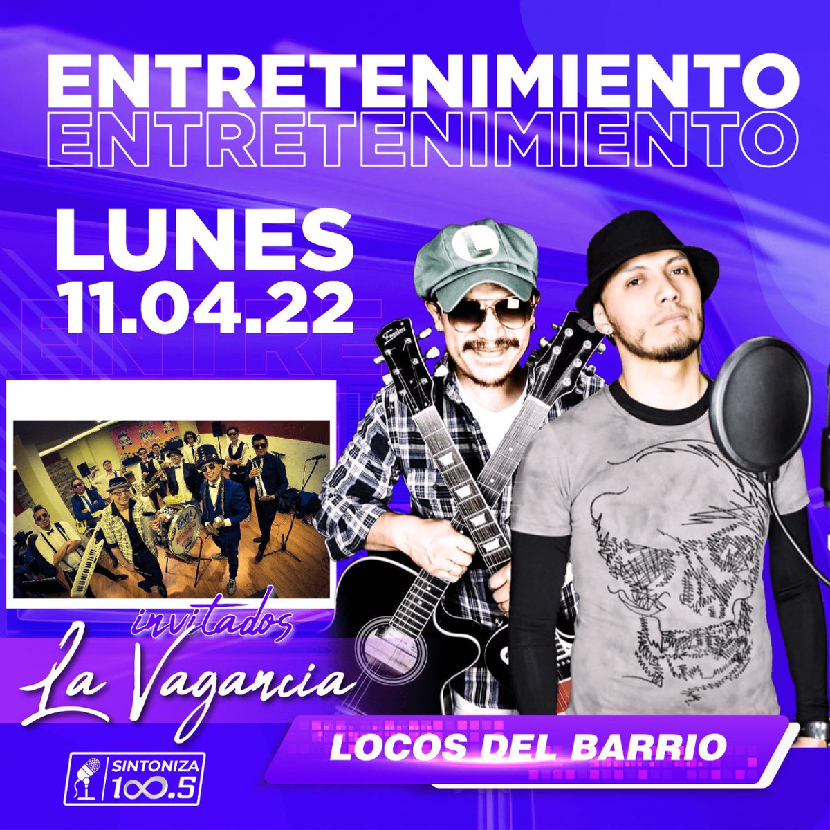 LOS LOCOS DEL BARRIO .💿🕺
Daniel y Wilmer en la radio más TOP de la FM 

Este lunes 11 de Abril
Desde las 20H00 invaden  TU PLANETA FM 🌍 100.5 

#ParaEscucharloDecabeza