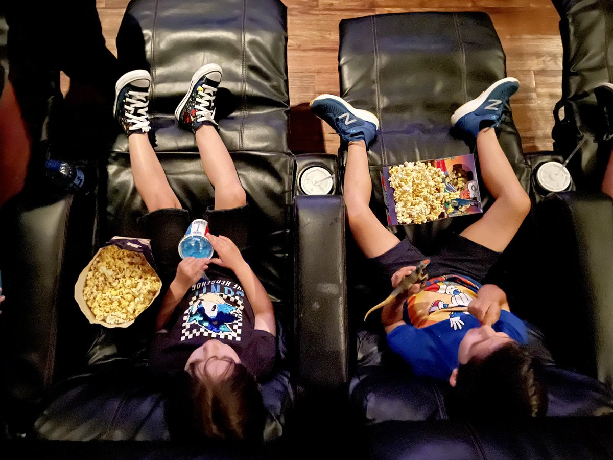 360Hook's tweet photo. @JimCarrey the dictionary defines GIFT- a thing given willingly to someone &amp; a natural ability or talent. Being only 5 &amp; their last in theater movie was Dumbo. These 2 w/ 9 other classmates sat in awe for #sonic . Thank you for the gift. (Dino toy watched too) #familytime https://t.co/RVZD07Rot0