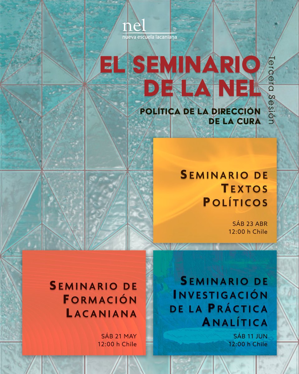 📌 El Seminario de la NEL

*** 3.ª Sesión ***

⚡ STP: bit.ly/NELSTP3A
📆 Sábado 23 de abril
⏰ 12:00 Chile

⚡ SFL: bit.ly/NELSFL3A
📆 Sábado 21 de mayo
⏰ 12:00 Chile

⚡ SIPA: bit.ly/NELSIPA3A
📆 Sábado 11 de junio
⏰ 12:00 Chile

(Miembros y Asociados)