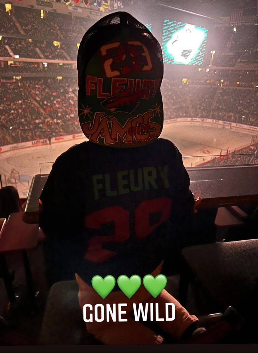walsha's tweet photo. Marc-Andre Fleury’s son watching dad play for the first time in Minnesota.  #🌸Jr https://t.co/qGhnsKNvpe