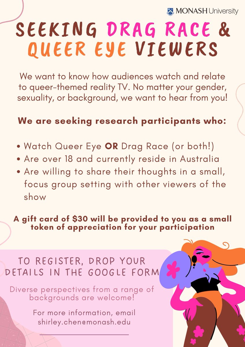 I'm currently looking for participants for my queer reality TV focus groups. You are more than welcome to sign up with friends - just let me know and I'll assign you to the same group! Register here: forms.gle/iHc1njbF9cbJAL…