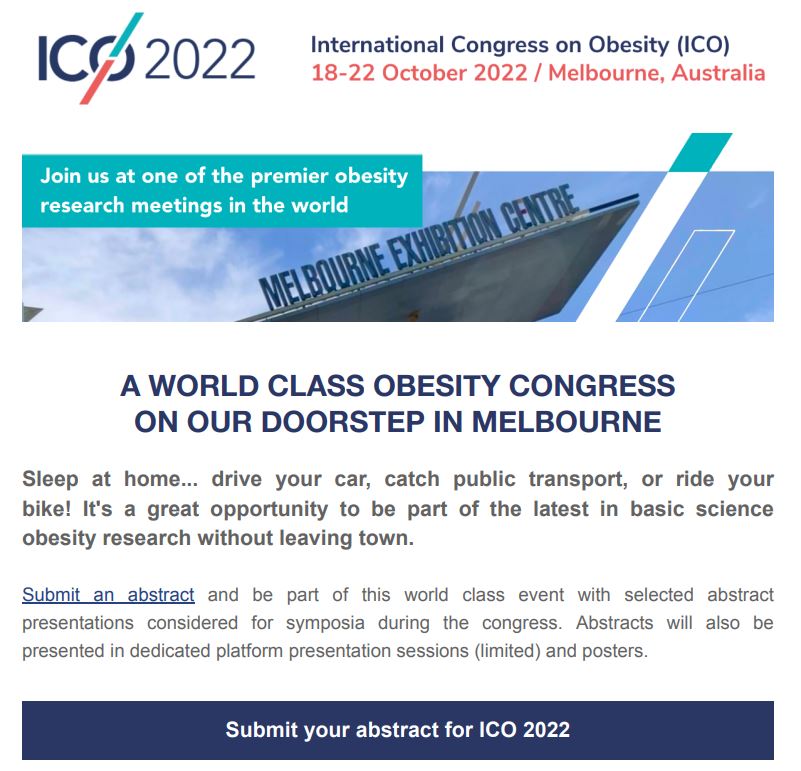 #ICO2022 will be a wonderful chance for those in Melbourne to attend a top International meeting without leaving town! <a href="/WorldObesity/">World Obesity</a> <a href="/ANZOS_Society/">ANZOS</a>