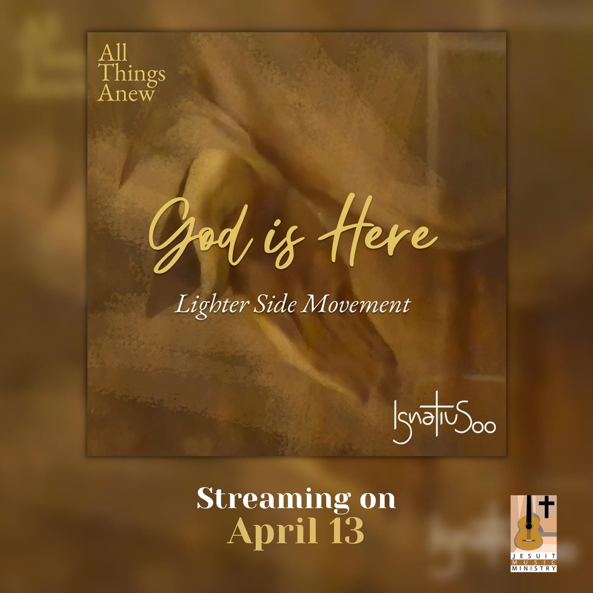 JesuitMusicPH's tweet photo. “God is Here”, composed by Noel Miranda, arranged by Dennis Grospe,drops on Holy Wednesday, April 13th. 
Listen as The Lighter Side Movement gives voice to the song about finding God in all things.

Pre-save it now via:  https://t.co/wC4nLNADM8

 #jmm #jesuitmusic #AllThingsAnew https://t.co/f5ogiqVrhV