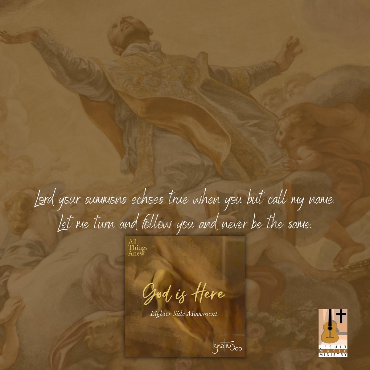 JesuitMusicPH's tweet photo. “God is Here”, composed by Noel Miranda, arranged by Dennis Grospe,drops on Holy Wednesday, April 13th. 
Listen as The Lighter Side Movement gives voice to the song about finding God in all things.

Pre-save it now via:  https://t.co/wC4nLNADM8

 #jmm #jesuitmusic #AllThingsAnew https://t.co/f5ogiqVrhV