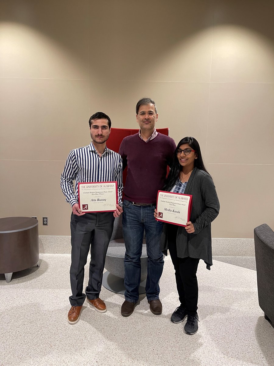 EsfahaniMilad's tweet photo. Esfahani Research Group Grad. students and underg. students won lots of awards (1st&amp;3rd Grad. symposium Award, Central Alabama  AIChE Outstanding Senior, ChBE Outstanding Seniors, 2022 Honors Graduates) at @UAChBE  Awards Ceremony 2022 @AlabamaWater @UofAlabama @bamaengineering https://t.co/oqkVBlyPhk