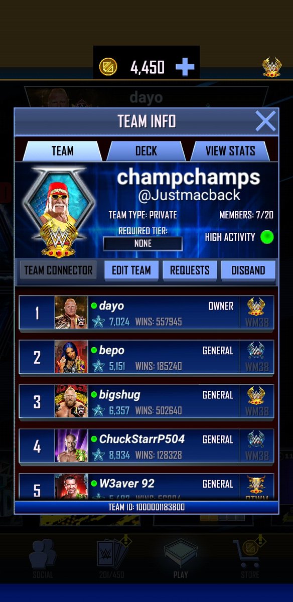 justmacback's tweet photo. 🏆🏆 CHAMPCHAMPS 🏆 🏆  Is still looking for new members to help with team events , we are currently 9/20 , Check through page we get everything and have been here a long long time , RTs very much appreciated tnx in advance 👌#wwesupercard https://t.co/49y61FAASA