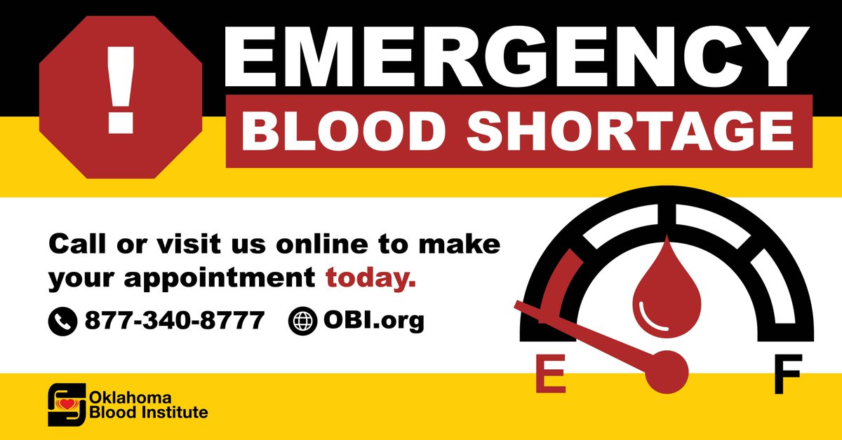 The lifesaving stock of blood is currently at a 1-2 day supply. This is a blood emergency, and you are needed now! Make your lifesaving appointment to donate at obi.org or call 877-340-8777.