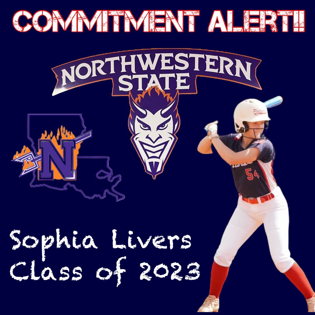 We would like to congratulate Sophia Livers (2023) <a href="/SophiaLivers/">Sophia Livers</a> on her commitment to further her education &amp; softball career at Northwestern State University <a href="/NSUDemonsSB/">NSU Demons Softball</a>!#maruccipatriots <a href="/DonaldgPickett/">Donald Pickett</a> <a href="/s_lex23/">Coach Lex</a>