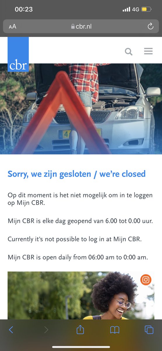 Ooit die grap gehoord van een 'bedrijf' wat hun site dichtgooit s'nachts?

Ik ook niet, maar het CBR wel!
