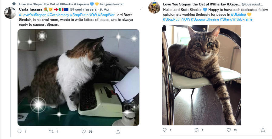 VirtuosasX's tweet photo. Feline Diplomats Correspondence #StopPutin 
✍️Lord Brett Sinclair @TweetyTassara 
✍️Stepan The Cat @loveyoustepan 
💌#loveyoustepan &amp; #lordbrettsinclair💌
#CatsOfUkraine #Catplomacy #CatsForUkraine 
See #Refugeesupport #Animalrescue in Germany
💌 https://t.co/9Ns02u2Vgj #Tasso https://t.co/cPg8lAu0Ll
