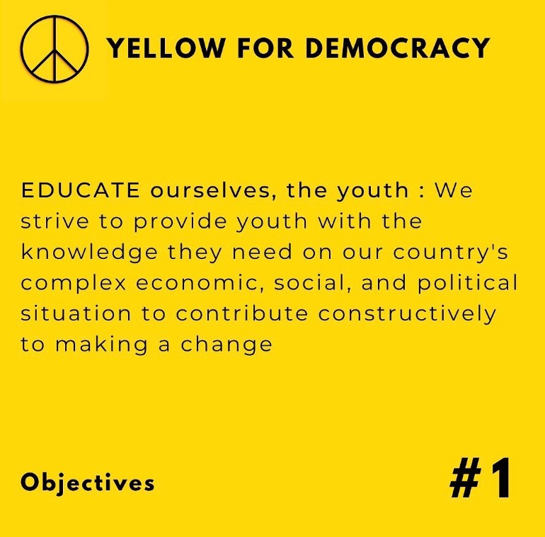 YellowDemocracy's tweet photo. At Yellow For Democracy we have 3 main objectives: educate, inform and empower.
#yellowfordemocracy
#onecountryonevoice
#powertotheyouth
#ProtestLK https://t.co/0Yur9jlWd7