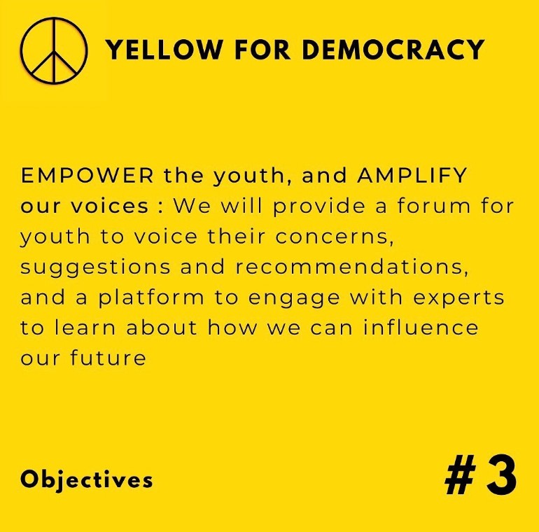 YellowDemocracy's tweet photo. At Yellow For Democracy we have 3 main objectives: educate, inform and empower.
#yellowfordemocracy
#onecountryonevoice
#powertotheyouth
#ProtestLK https://t.co/0Yur9jlWd7