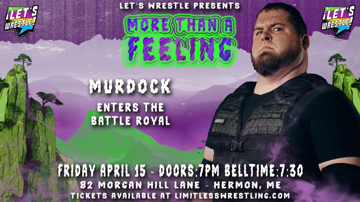 .<a href="/LimitlessDojo/">Limitless Dojo</a> students + wrestlers hungry for an opportunity will enter an over the top rope BATTLE ROYAL this Friday in Hermon, ME!

The winner gains entry into the ClusterJam later in the night!

🔥 Jessie Nolan
🐾 Dave Dyer
😤 Jake Hess
💪 MURDOCK

🎟 LimitlessWrestling.com/letswrestle