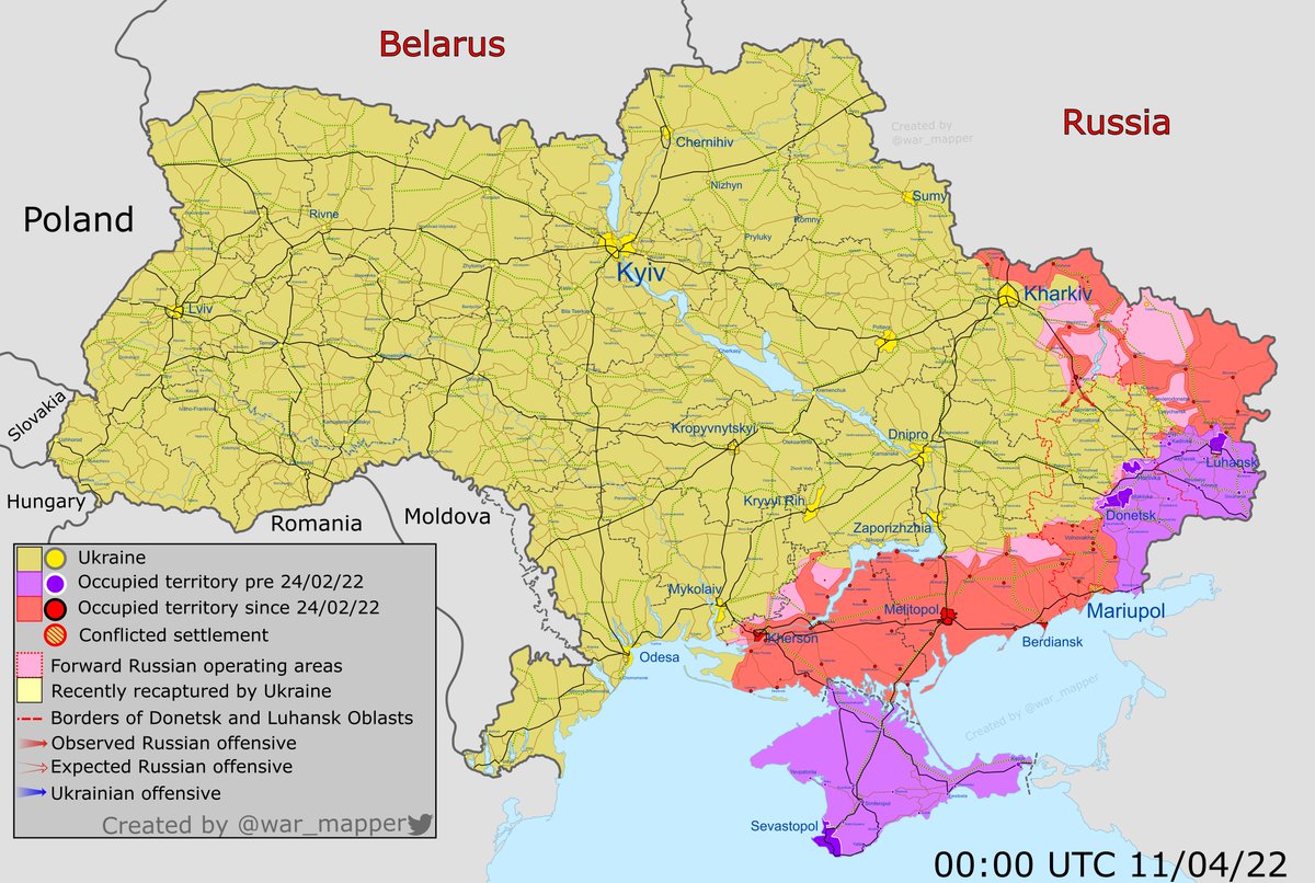 Карта боевых действий: Карта боевых действий. Украина 11 апреля 2022 год