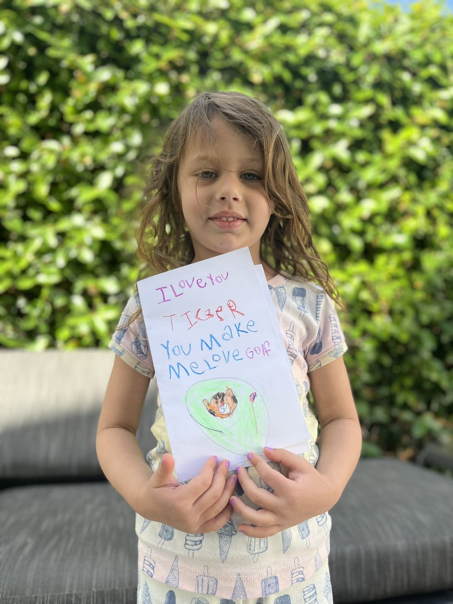 newericman's tweet photo. @TigerWoods my daughter Andie (5) loved watching you this week and made you a thank you card. Thanks for inspiring the next generation! #masters #TigerWoods #goat https://t.co/v4cNANFY1Q