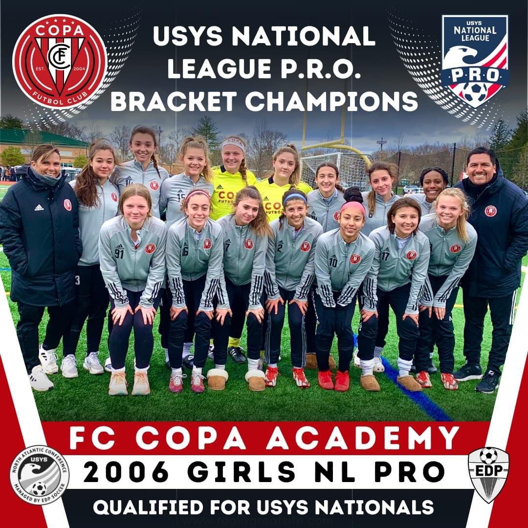 FCCopa's tweet photo. FC Copa G06 NL PRO team completes the USYS @NationalLeague P.R.O. M with 7W-0L &amp; 23GF 0GA (the only team which did not allow a goal in the age group), winning their bracket and qualifying for the ‘22 @USYouthSoccer Nationals #WeAreCopa #CopaFamily #TheCopaWay https://t.co/mKZlnalQ4w