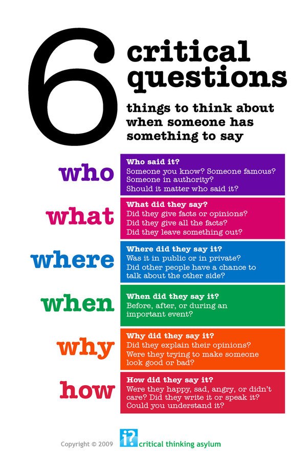 6 Critical Thinking Questions

bit.ly/3pWn0D3 via Critical Thinking Asylum
#edchat #teachertwitter #education