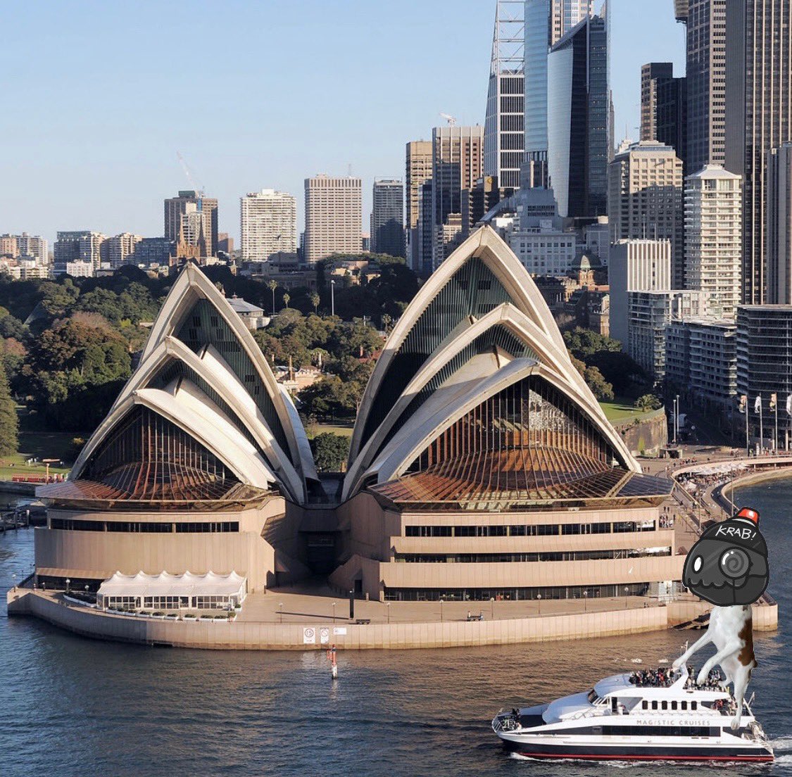 e_spaniel's tweet photo. Watch out long lost crew.. the e-spaniel was spotted climbing the Sydney Opera House! Did any of our @LongLostNFT founders see this go down? #LOSTAF https://t.co/bMA1BSaYwj