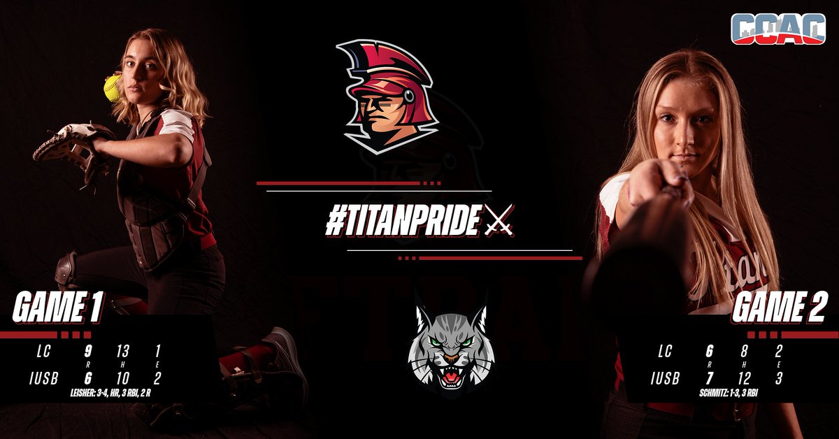 FINAL: <a href="/IUSBsoftball/">IUSBsoftball</a> splits a Senior Day doubleheader with Lincoln; Maddie Leisher goes a combined 5-for-8 with a HR in game 1, while Savanna Schmitz had 3 RBI in a game 2 win!

#TITANpride⚔️