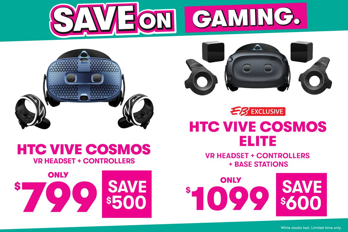 EBGamesAus's tweet photo. Now's your chance to SAVE ON the #HTCViveCosmos and EB #EXCLUSIVE #HTCViveCosmosElite, available for a limited time only! While stocks last. https://t.co/SIolAwSQcW

#ebgamesaus #ebgames #videogames #gaming #htc #vivecosmos #vivecosmoselite #virtualreality #vr #vrgaming https://t.co/lI9l3KaTgr