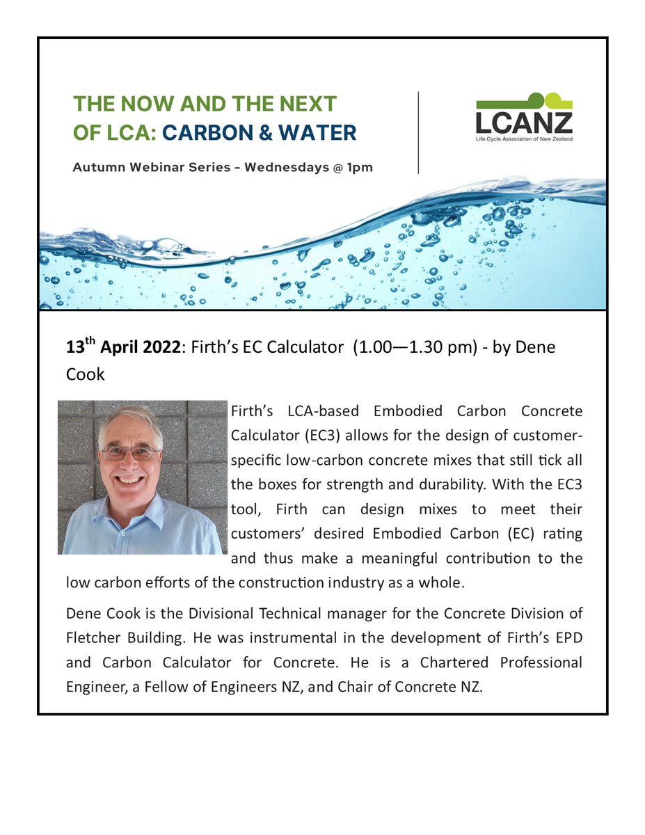 Reminder: Final webinar of our Carbon series, coming up on Wednesday, 13th April. Firth’s EC Calculator, by Dene Cook.

Register here: events.humanitix.com/lcanz-autumn-w…