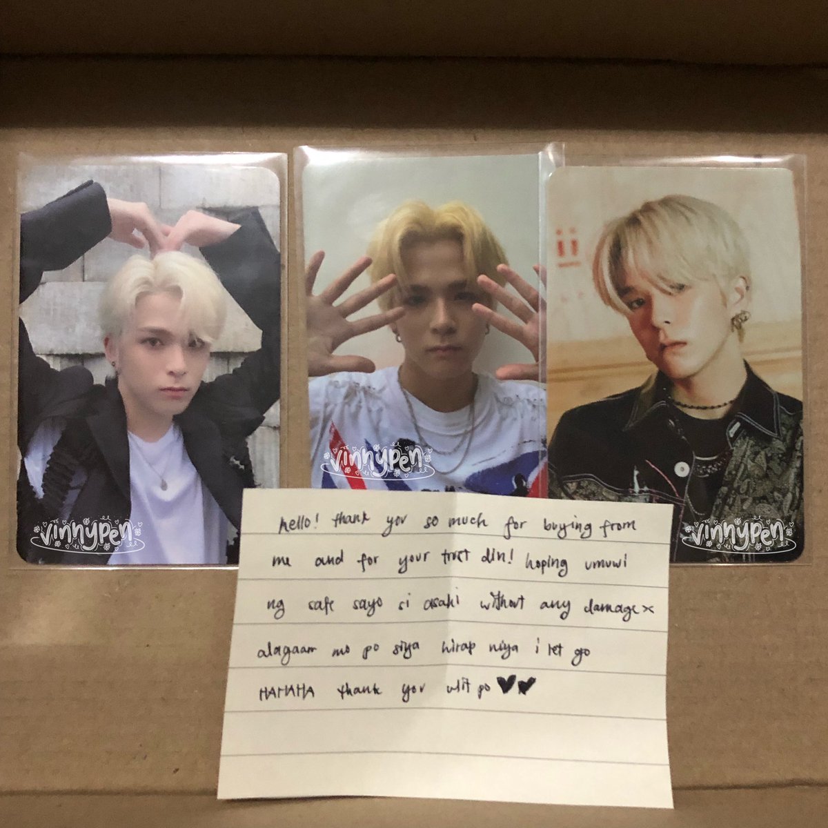 vinhypen's tweet photo. 💌 a happy mail ✧・゚
「 #vynmails 」
↬ asahi pcs safely arrived (yesterday) ! super thank you for letting me adopt these asahi pcs TT still can’t believe sahi mcdo haver na me !!! will surely take care of them 🤍
++ bait ni seller :D
— @06neoscart #byeolsfeedbacks ✶ https://t.co/DxGp3lDvE8