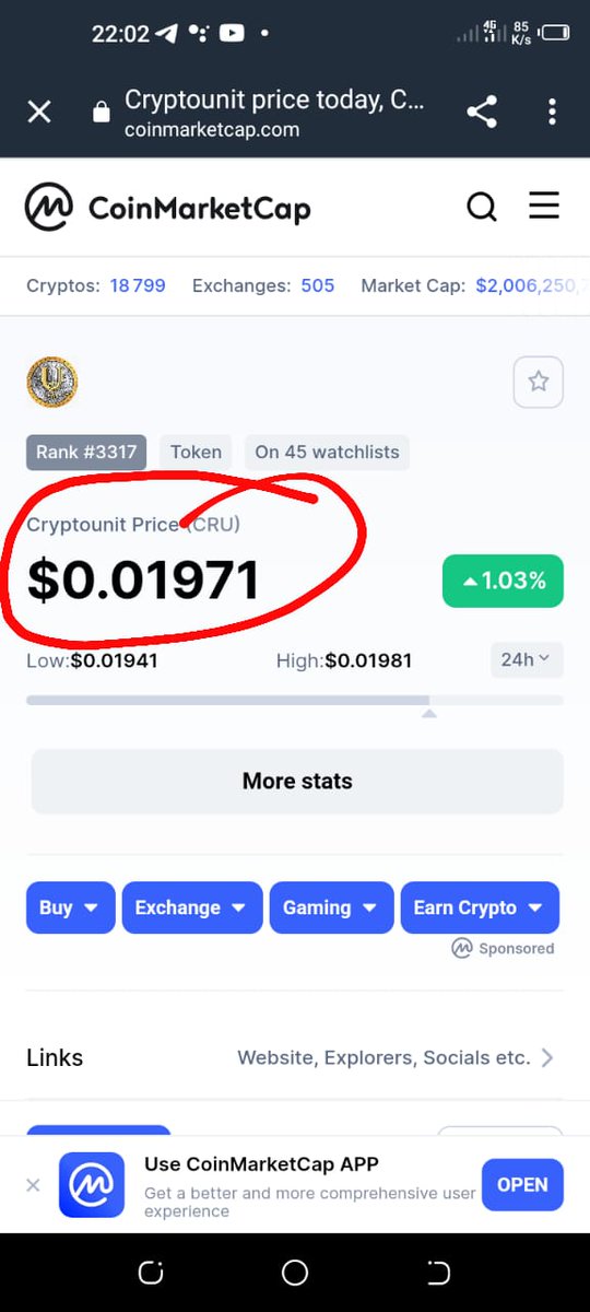 SinaloAxolile's tweet image. #Crypto unit (CRU) on CoinMarketCap