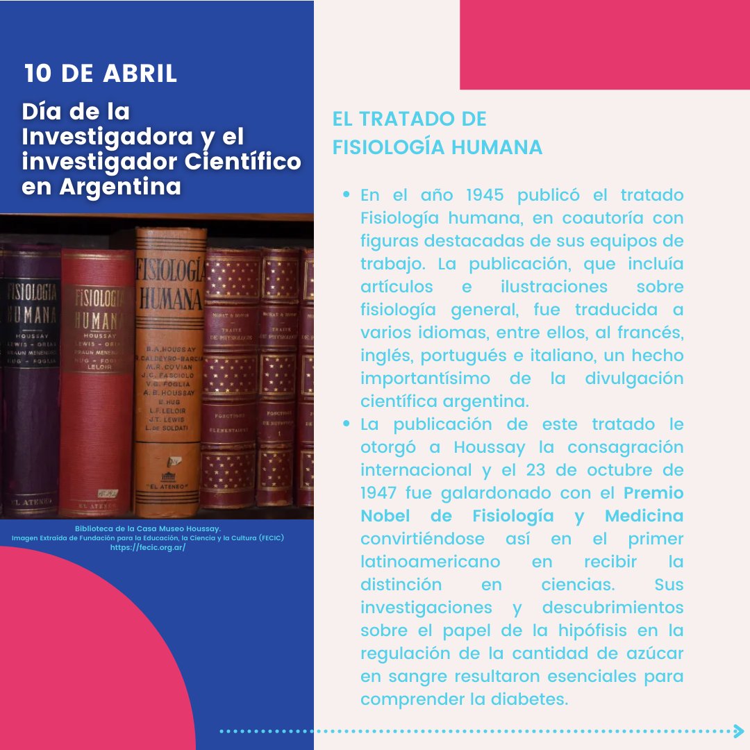 seicsunse_'s tweet photo. 10 DE ABRIL
DÍA DE LA INVESTIGADORA Y EL CIENTÍFICO EN ARGENTINA 🔬

🔬Se instituyó esta fecha en memoria al nacimiento del doctor Bernardo Houssay (10 de abril de 1887).

📚 Fuente: Ministerio de Cultura de la Nación Argentina

#Seics #ciencia #HaciaElFuturo #scientist #science https://t.co/IljsWNecHw
