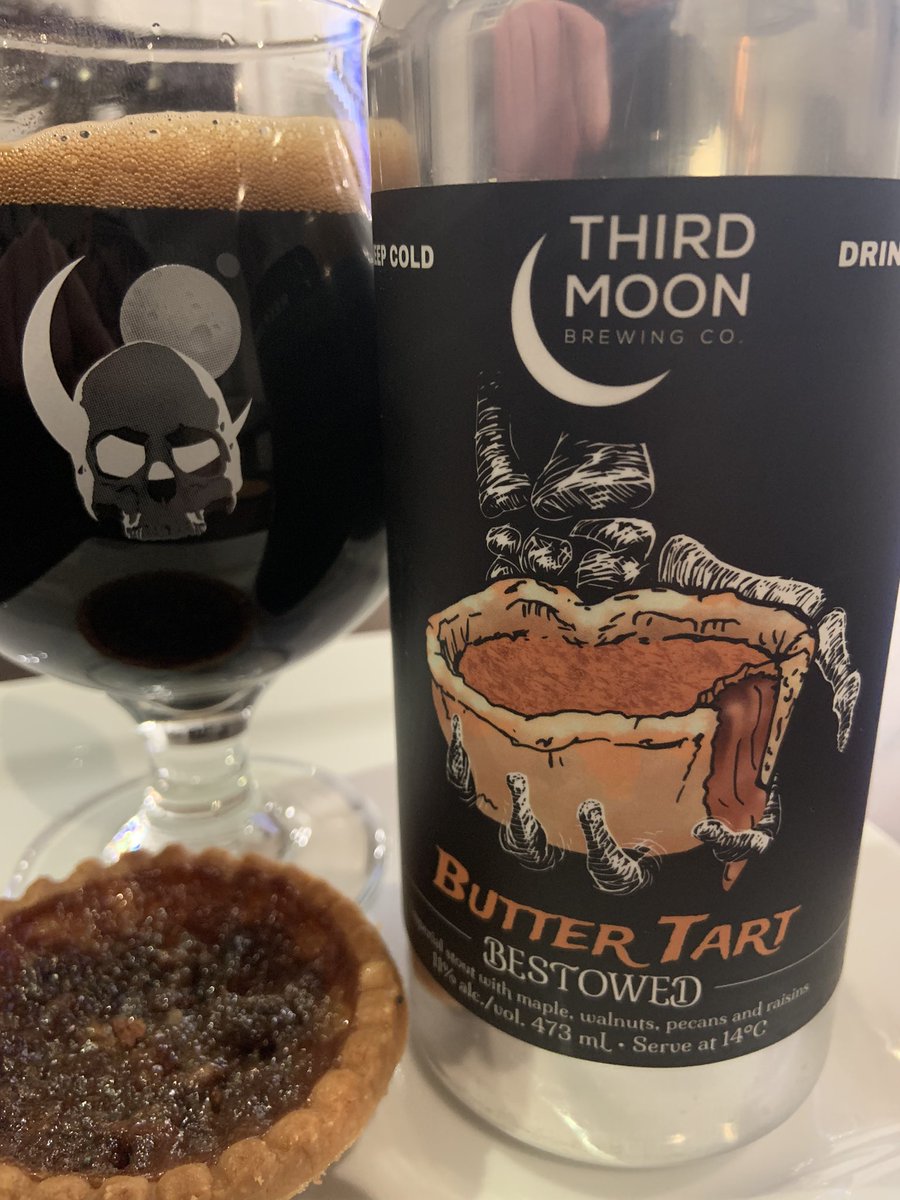 SOBeerBoys's tweet photo. Slow sippin Sunday Funday evening. Morning trip to Cobbs &amp; seeing fresh butter tarts got us thinking of a perfect pairing. @ThirdMoonBeer Butter Tart Bestowed is full of maple w/ hints of pecans &amp; raisins and warming in the belly. Hot damn this is 🔥🔥🔥. Delicious! #ImpStout https://t.co/0ltwIlcJmb