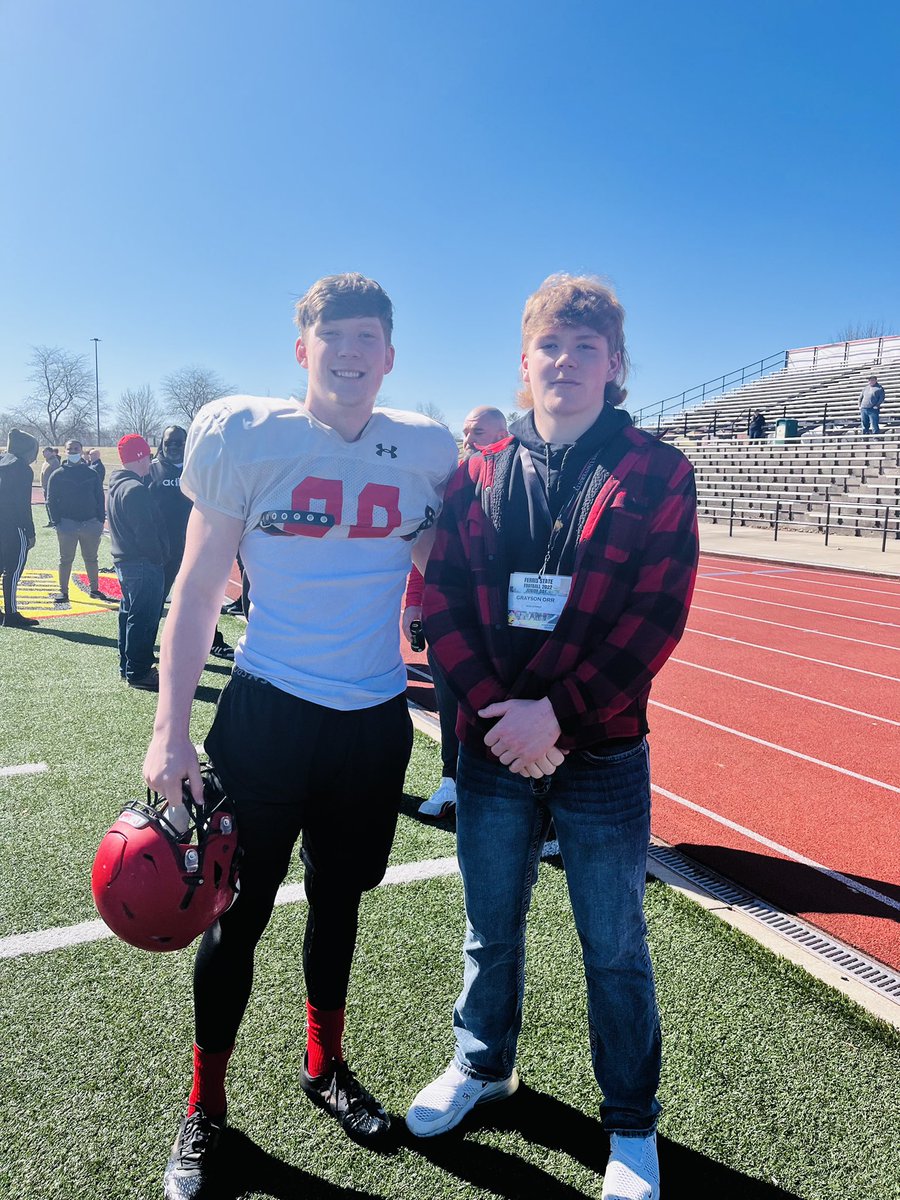 GraysonOrr65's tweet photo. Big thank you to @FerrisFootball for inviting me out to their junior day. Had a great time talking to @CoachParker Coach Hodges @CoachAnnese and @45Kings_Smith about the program. Go dawgs❤️💛 https://t.co/D3ZSqEu0Hz