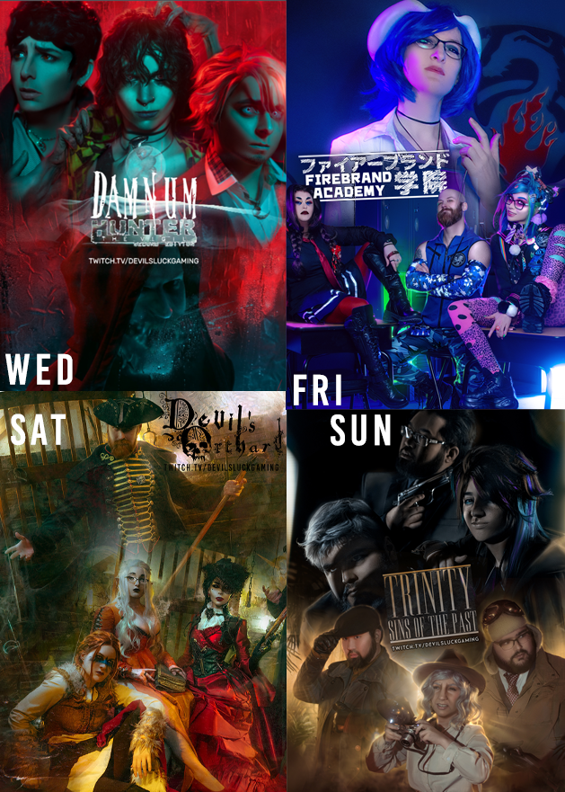 TeamDevilsLuck's tweet photo. 【STREAM SCHEDULE 】

WED: Damnum - Hunter the Vigil 2e, Modern #Horror.

FRI: Firebrand Academy - ModernAGE, High action Anime.

SAT: Devil's Orchard - #ZweihanderRPG, Gothic Horror.

SUN: Sins of the Past- Trinity Continuum, Adventure/Assassin.

#ttrpg #tabletopgamming #dnd https://t.co/j9oKLzHDDX