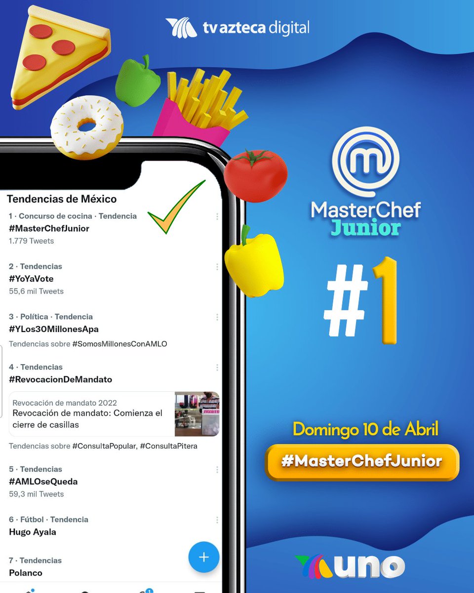 Ya somos lo más hablado en redes sociales. 🍴🥰 ¡Gracias por tu preferencia, siempre! ☺️📲

Te seguimos leyendo con el #MasterChefJunior. 🙌🏼