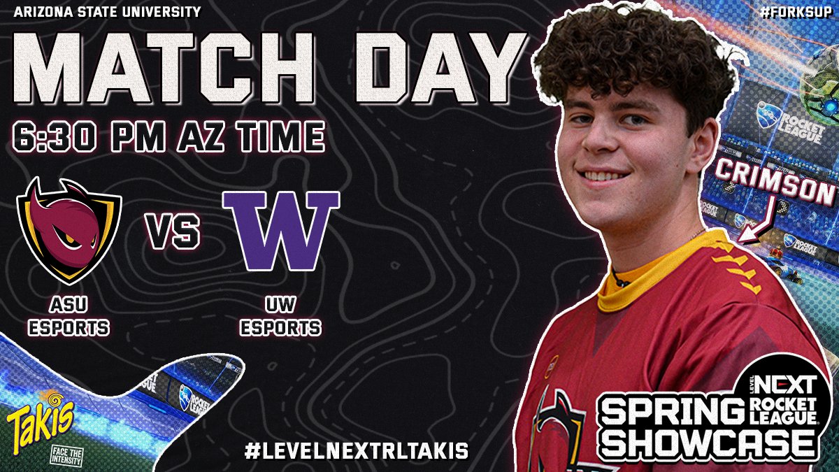 SunDevilsGaming's tweet photo. 🚨MATCHUP🚨

ASU Gold, ranked first in Pac-12, takes on @UofWAesports for the final round of Group Swiss in the
@LevelNextGG Spring Tournament!

🎨: @Levitahan

#LevelNextRLTakis #ForksUp #ASURL #ASUEsports https://t.co/1OjXW413gE
