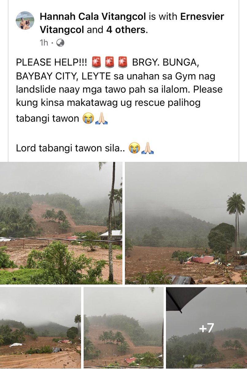gracejlvz's tweet photo. @143redangel Saw this shared post this morning, PLEASE PLEASE HELP BAYBAY LEYTE 😭 Nag landslide daw malapit sa GYM nila at may mga tao daw ilalim 🙏😭😭 https://t.co/texqMXPZyq
