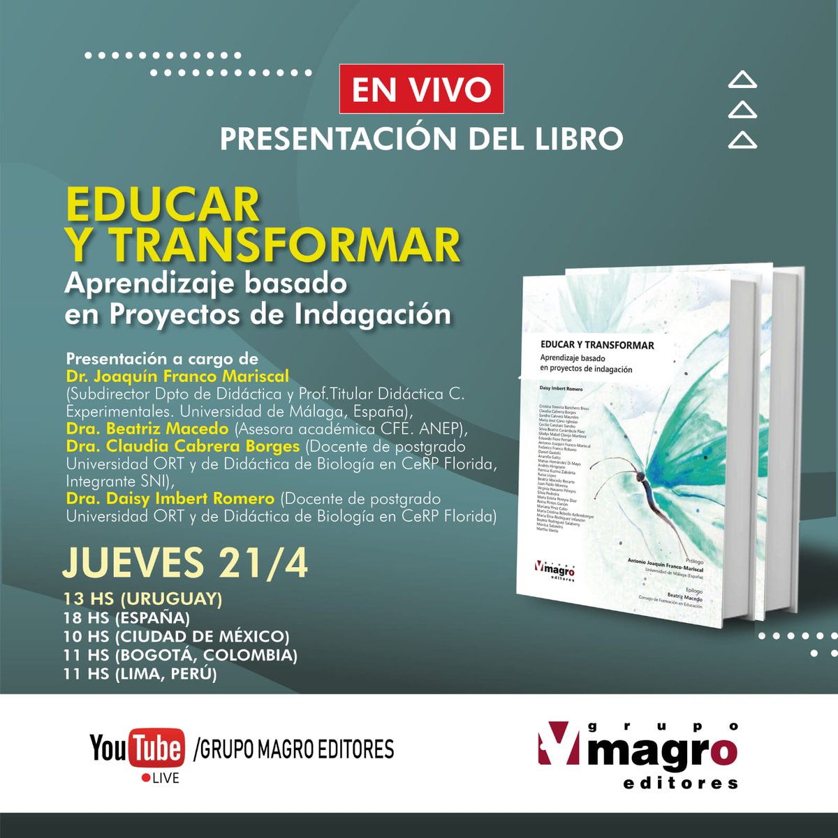 Daisyimbertrome's tweet photo. Presentación libro que surge del trabajo en equipo de muchos docentes uruguayos provenientes de los dptos de Durazno, Florida, Canelones, Colonia y Montevideo, también de dos docentes de España. https://t.co/ir92rbiOM4