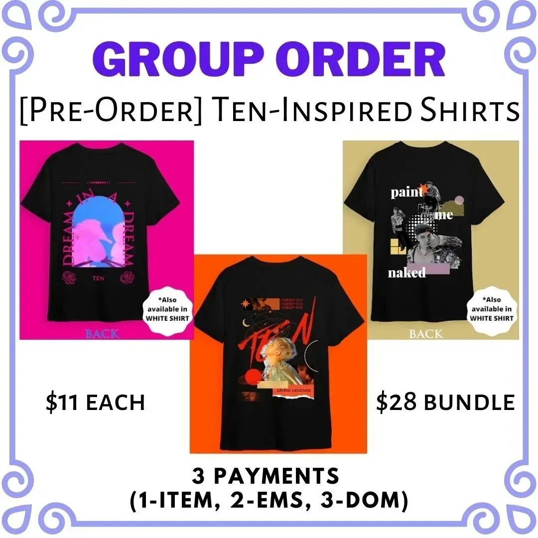 MELZPOPS's tweet photo. 🇺🇸  GROUP ORDER Trilogy: Ten-Inspired Shirts by 
@SuhnnySideShop

 🔹 Shirts are $11 each
 🔹 Bundle $28 (3 shirts, MUST be 3 different designs)

Deadline: April 15, 2022 11:59 PM EST

Link to my IG and form with further details:
https://t.co/qRKppAshnK https://t.co/lOcy9QZ224