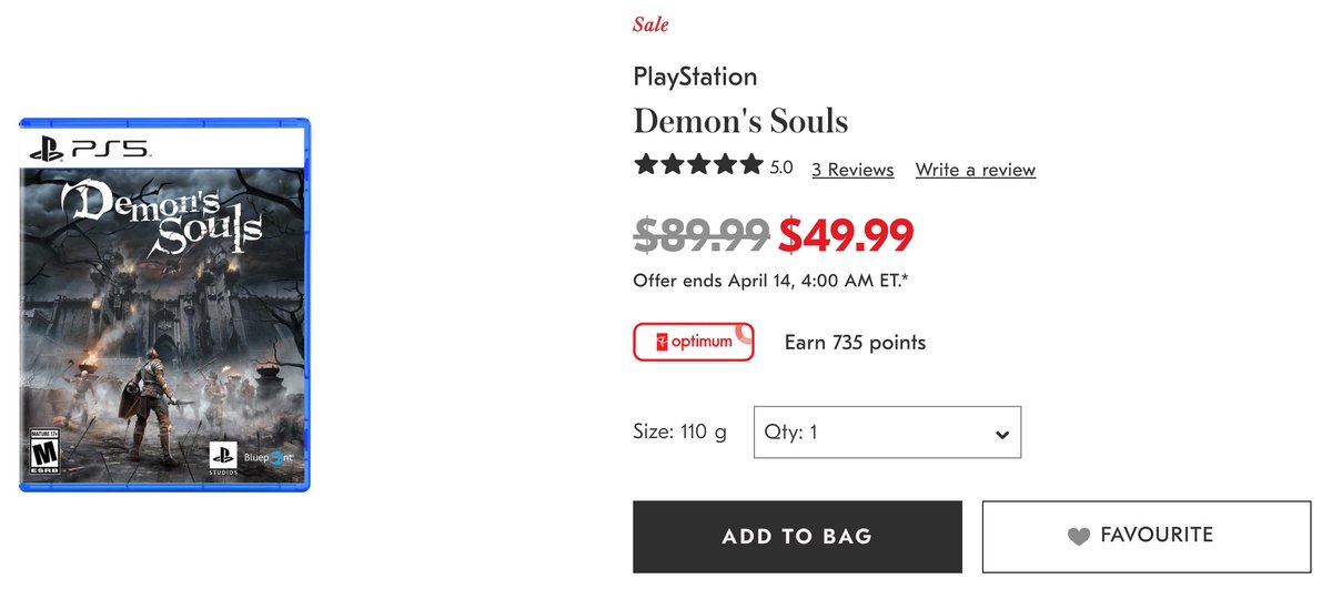 Demon's Souls is $49.99 at Shoppers Drug Mart https://t.co/bBxSIsGTqx

Marvel's Spider-Man: Miles Morales (PS5) is $39.99 https://t.co/bJxvbumU1s
if you want to use some points

PlayStation Game Sales
Amazon https://t.co/0WO5eCZr0S #ad
Best Buy https://t.co/rSzTMhDOfd https://t.co/rUQi9He62J