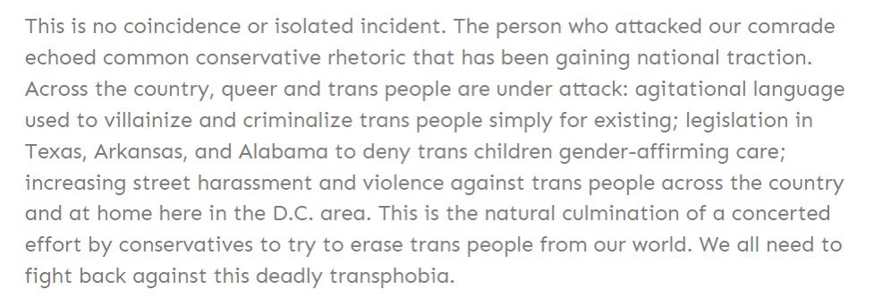 mdc_dsa's tweet photo. Last night, one of our comrades was harassed on the Metro for being a trans woman. 

We’re furious about the assaults that she and so many trans people continuously face and call on everyone to combat transphobia in all its forms.

Our full statement: https://t.co/yHV0UrgFAi https://t.co/OfH6Hlf0cb