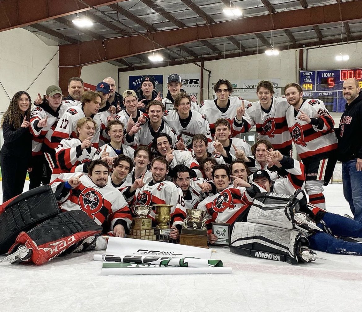 PJHLQuakers's tweet photo. 2021/2022 PJHL CHAMPS, Congratulations to head Coach Travis Bruce, Quakers coaching staff, players and volunteers on a great season!🏆 https://t.co/n2LhKBmfF6
