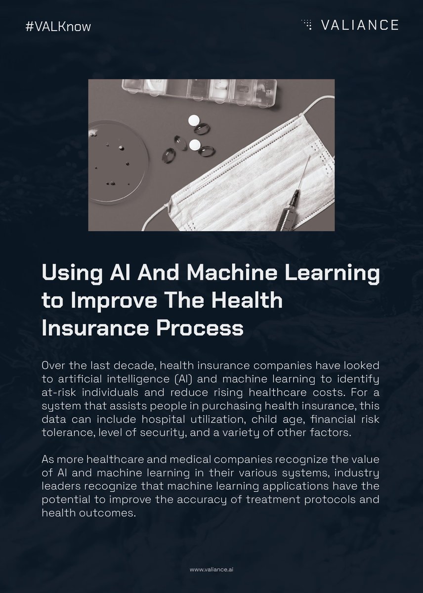 valianceai's tweet photo. See how industry leaders use AI and machine learning to improve the health insurance process.
#VALKnow https://t.co/5mjkBS8B0T