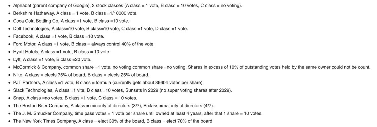 ~~ Add 10X-30X Founder Class Shares ~~This is critical to be able to influence the common vote as you get increasingly diluted.Most of the great companies do it for good reason.Src:  https://my-financial-wealth.com/2020/01/30/super-voting-stock-and-list-of-companies-that-use-it/