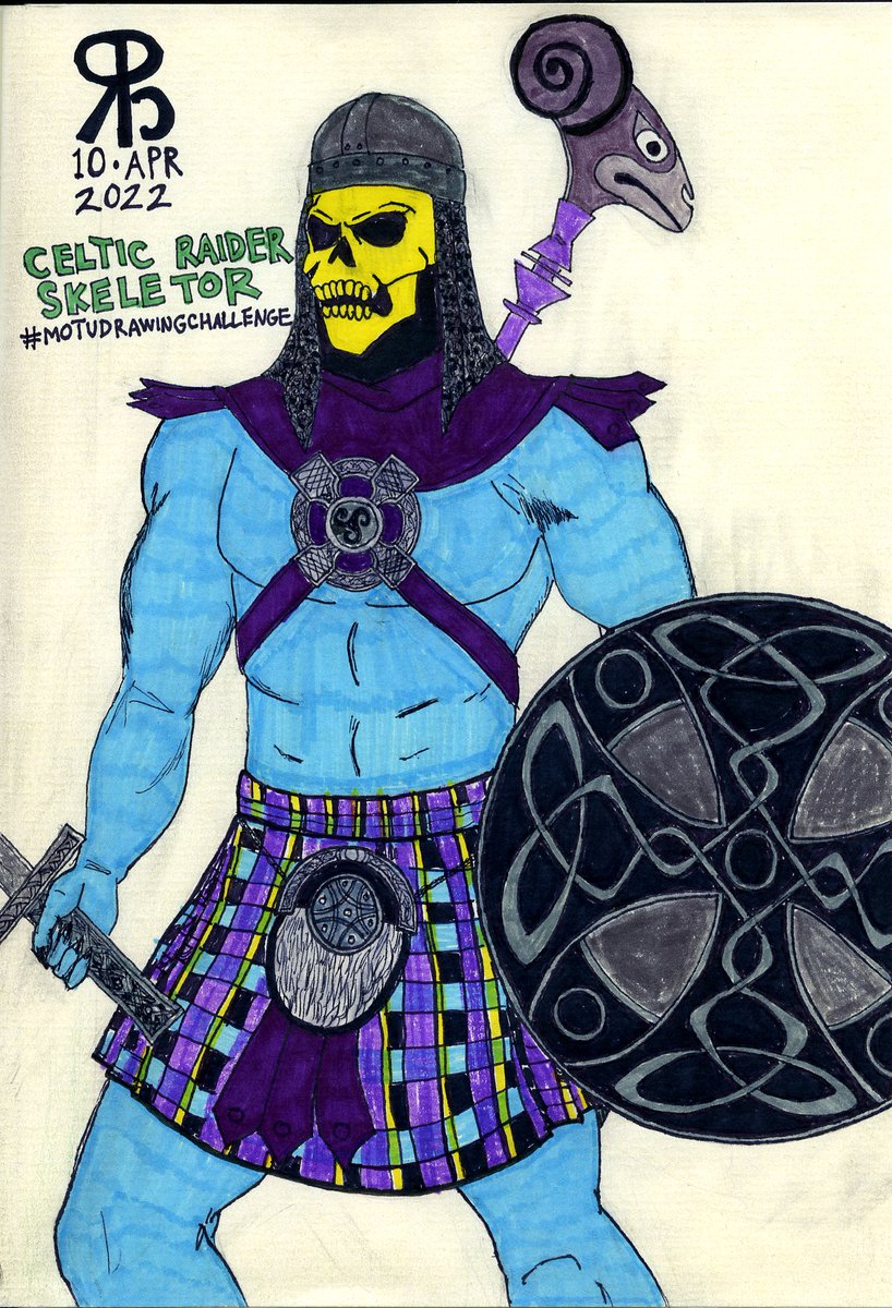#motudrawingchallenge Week 152 (March 13-19):
Celtic Raider Skeletor (in Honor of St. Patrick's Day)

My late entry for this challenge.  I also included some Scottish elements (such as the kilt and sporran).

#Mastersoftheuniverse #MOTU⚔️💀🍀
#drawingchallenge