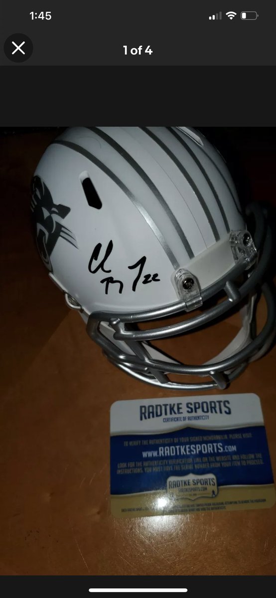 CaseyDrown's tweet photo. @CMC_22 My son is a huge fan!! I really want to buy him this autographed helmet, but I’m not sure the autograph is legit. Can you verify that this signature is yours? Thanks man! https://t.co/nwLdZbGoOO