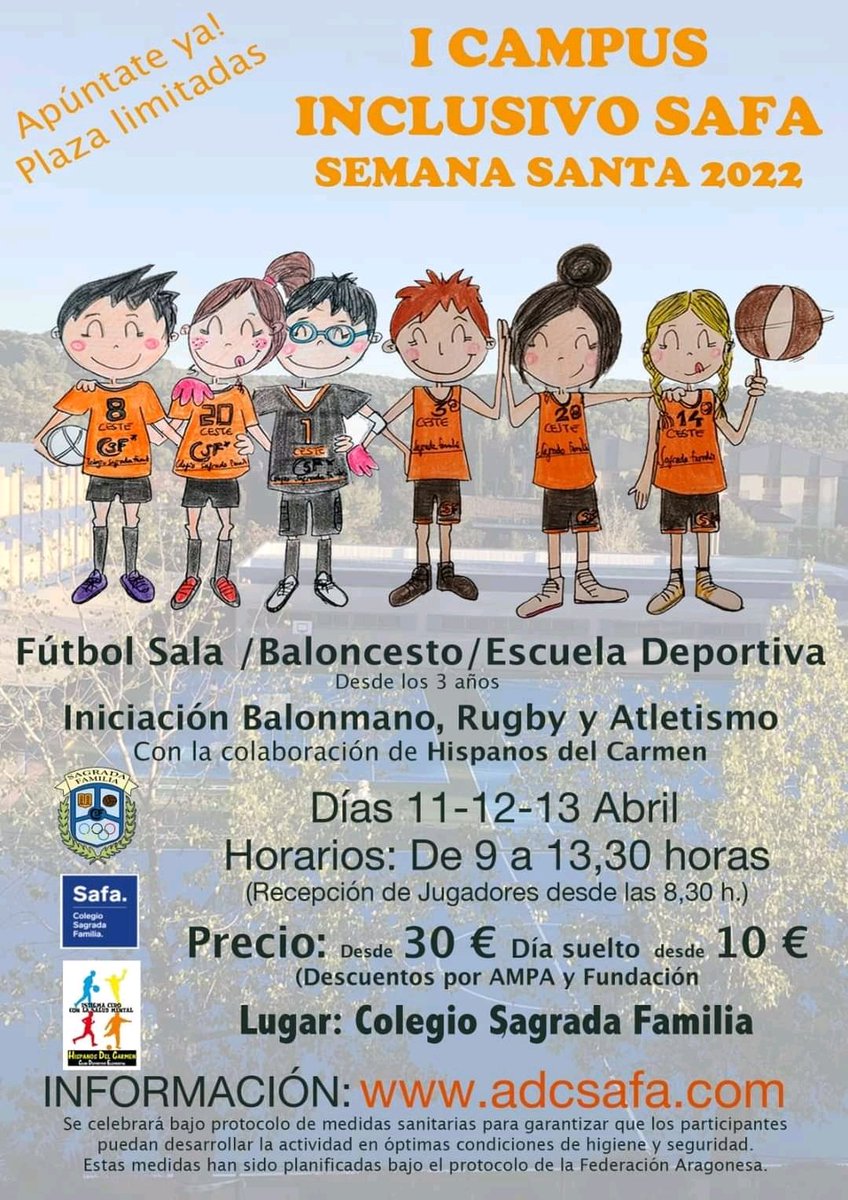 Esta semana nos toca el I CAMPUS INCLUSIVO SAFA 🏀🤾⚽️💪📸 <a href="/csafazgz/">Sagrada Familia Zgz</a> <a href="/AbejarRadio/">Abejar Radio</a> @HHVoluntarZgz #HispanosdelCarmen #Contraelestigma <a href="/deporte_aragon/">deporte.aragon</a> <a href="/FARBM_COM/">Fed. Aragonesa de Balonmano</a> <a href="/RFEBalonmano/">RFEBalonmano</a>