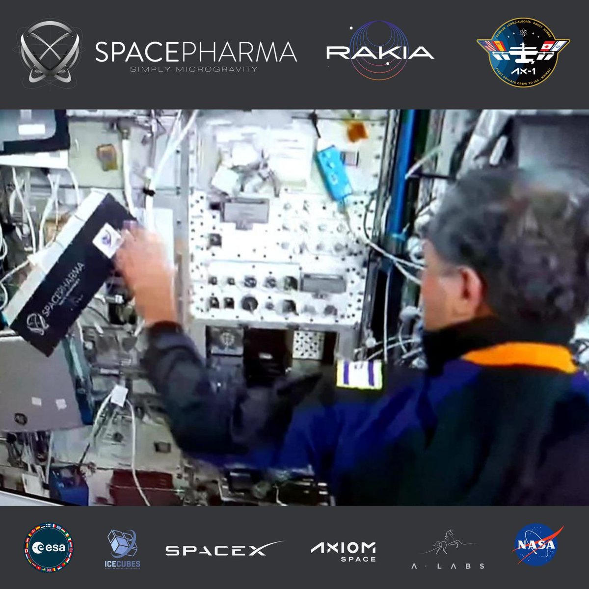 AlephFarms's tweet photo. Eytan Stibbe has transferred the Lab-on-a-Chip device into the @ICECubesService in the European Columbus Module. Our cells will now continue to proliferate and differentiate into the building blocks of our steak, 248 miles above any nature resources on Earth. #MeatForSpace https://t.co/aoJVu4WST9