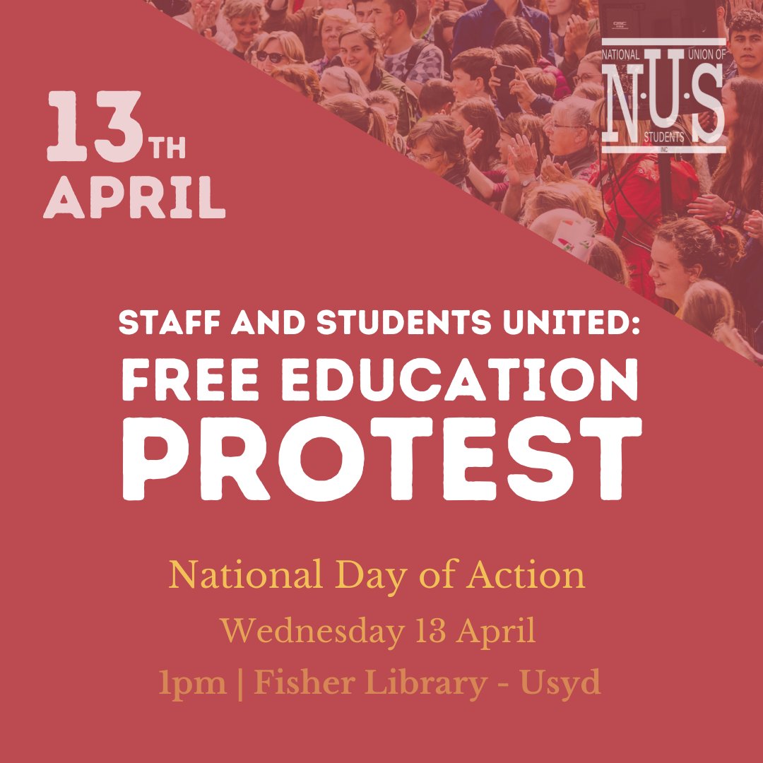 NTEUnion's tweet photo. The National Union of Students has called a day of action for free education to demand better from our government and universities. It's a crucial time for education organising as NTEU members seek improved agreements across the sector. @NUS_President #SaveHigherEd #SecureJobs https://t.co/f5aItJ2nKs