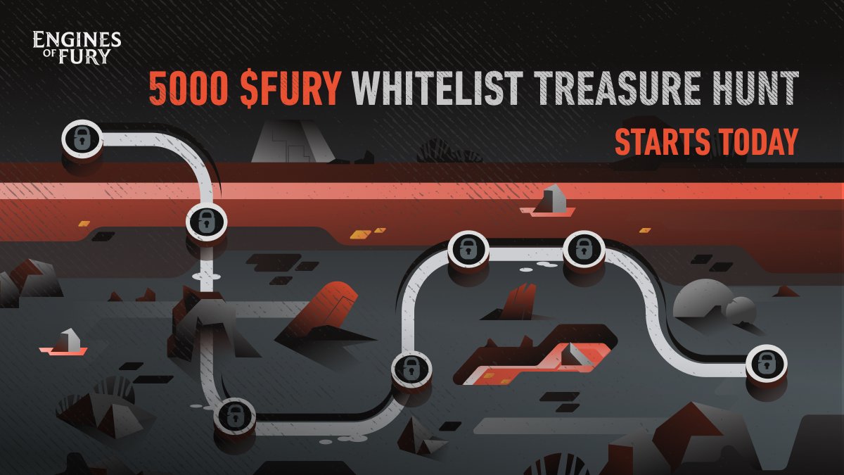 WHITELIST EVENT starts today 🔥🏁

7 days - 7 clues - 7 codes
 
Don't snooze - 20 winners will split 5000 $FURY pot! Will you be one of them?

The right time &amp; place will present codes to solve the Treasure case🗝

Get ready to GO🚀 linktr.ee/enginesoffury
#NFTcommunity $BNB $ETH